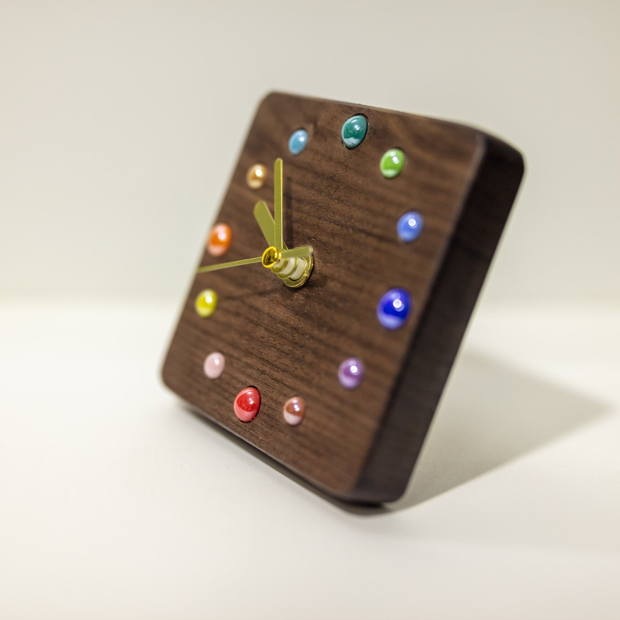 Artisan Handcrafted Black Walnut Desktop Clock with Ceramic Bead Markers - Eco-Friendly - Silent Movement - Perfect Gift-ArtWorkCrafts.com