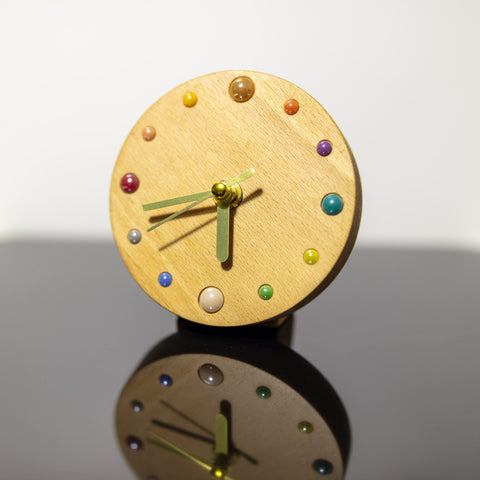 Handcrafted Beechwood Desk Clock with Colorful Ceramic Beads - Unique Artisan Design - Gift-Ready - Eco-Friendly Home Decor Accent-ArtWorkCrafts.com