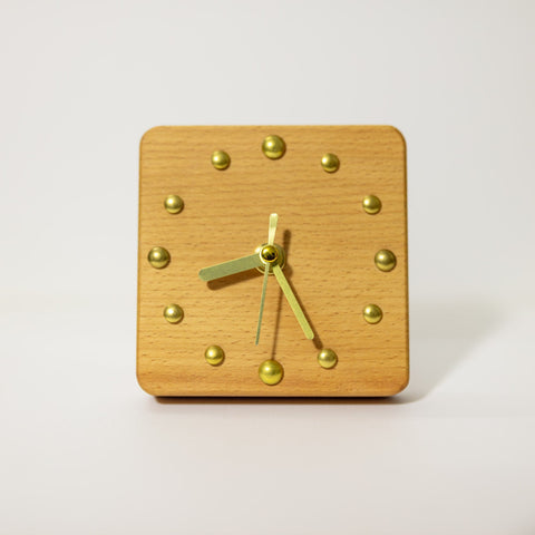 Handcrafted Beechwood Desk Clock with Gold Metal Dots - Sophisticated Handmade Wooden Desktop Clock - Artisan Crafted Table Clock - Gifts-ArtWorkCrafts.com