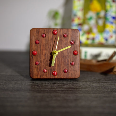 Handcrafted Brazilian Rosewood Desk Clock - Elegant Design with Red Ceramic Beads - Modern Minimalist and Traditional Decor - Perfect Gift-ArtWorkCrafts.com