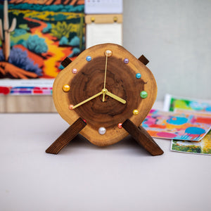 Handcrafted Acacia Wood Wall Clock - Unique Artisan Design with Colorful Ceramic Beads - Eco-Friendly Home Decor - Modern Rustic Wall Clock-ArtWorkCrafts.com