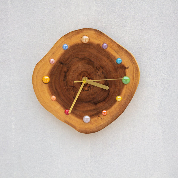 Handcrafted Acacia Wood Wall Clock - Unique Artisan Design with Colorful Ceramic Beads - Eco-Friendly Home Decor - Modern Rustic Wall Clock-ArtWorkCrafts.com