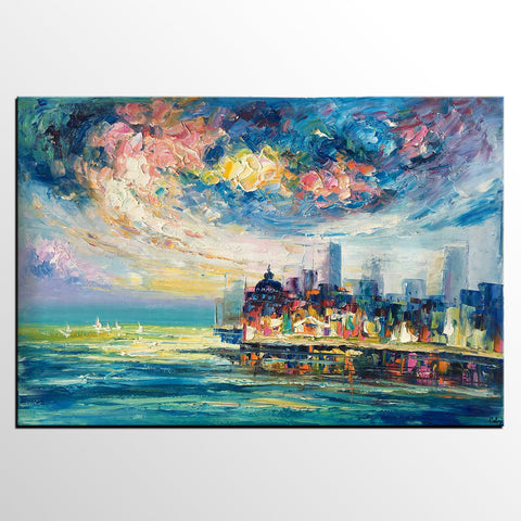 Original Landscape Paintings, Cityscape Painting, Custom Large Canvas Paintings, Modern Paintings on Canvas-ArtWorkCrafts.com