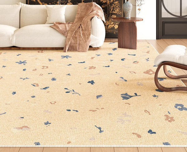 Large Modern Rugs for Bedroom, Modern Rugs for Living Room, Cream Color Flower Pattern Rugs under Coffee Table, Contemporary Modern Rugs for Dining Room-ArtWorkCrafts.com