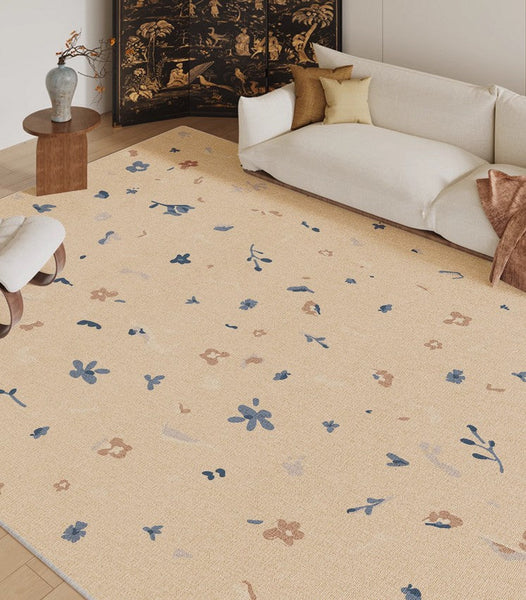 Large Modern Rugs for Bedroom, Modern Rugs for Living Room, Cream Color Flower Pattern Rugs under Coffee Table, Contemporary Modern Rugs for Dining Room-ArtWorkCrafts.com