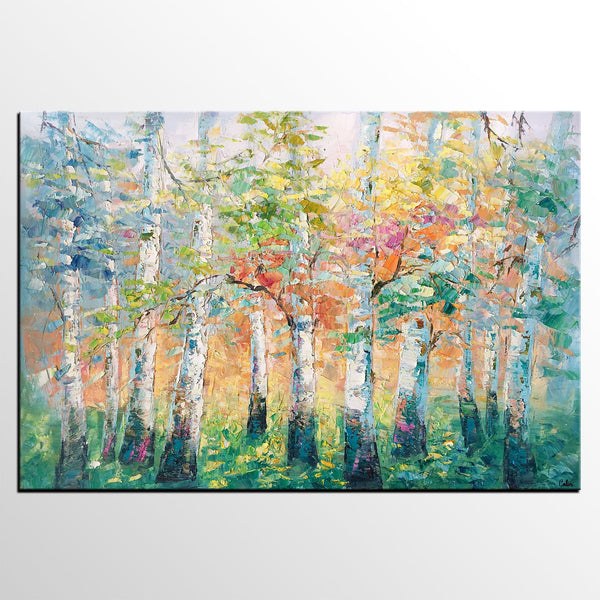 Landscape Canvas Painting, Spring Tree Painting, Landscape Painting for Bedroom, Impasto Paintings, Canvas Painting for Sale-ArtWorkCrafts.com