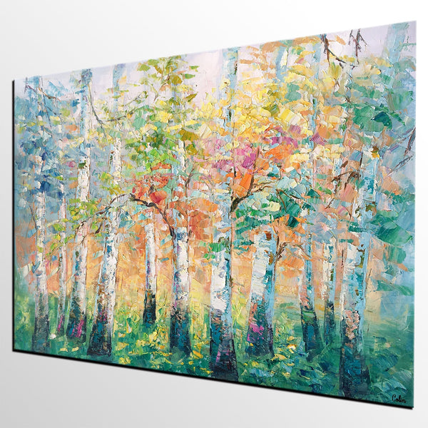 Landscape Canvas Painting, Spring Tree Painting, Landscape Painting for Bedroom, Impasto Paintings, Canvas Painting for Sale-ArtWorkCrafts.com