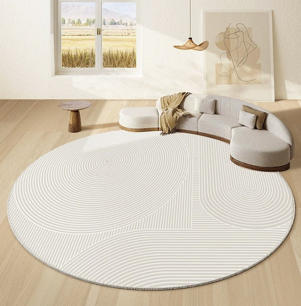 Bedroom Abstract Modern Area Rugs, Contemporary Modern Rug for Living Room, Geometric Round Rugs for Dining Room, Circular Modern Rugs under Chairs-ArtWorkCrafts.com