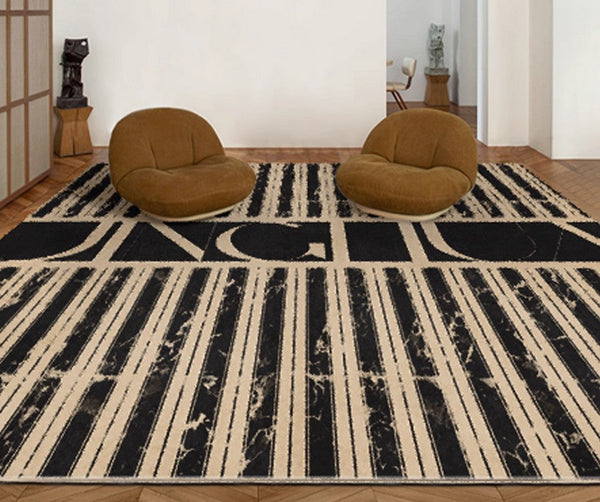 Ultra Modern Area Rug for Living Room, Contemporary Black Rugs for Dining Room, Bedroom Floor Rugs, Large Modern Floor Carpets for Office-ArtWorkCrafts.com