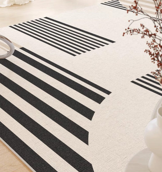 Contemporary Modern Rugs, Modern Rugs for Living Room, Black Stripe Abstract Contemporary Rugs Next to Bed, Modern Rugs for Dining Room-ArtWorkCrafts.com