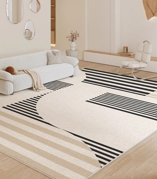 Contemporary Modern Rugs, Modern Rugs for Living Room, Black Stripe Abstract Contemporary Rugs Next to Bed, Modern Rugs for Dining Room-ArtWorkCrafts.com