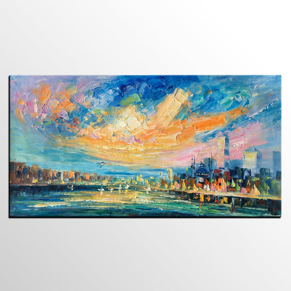 Abstract Cityscape Art, Abstract Canvas Art, Impasto Artwork, Canvas Painting, Custom Extra Large Painting-ArtWorkCrafts.com