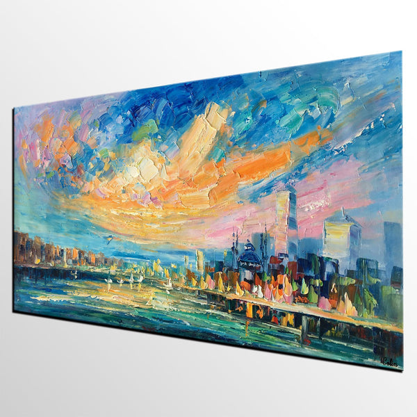 Abstract Cityscape Art, Abstract Canvas Art, Impasto Artwork, Canvas Painting, Custom Extra Large Painting-ArtWorkCrafts.com