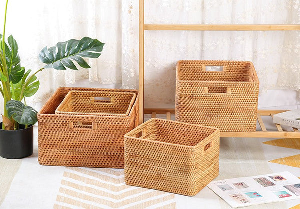 Laundry Storage Baskets, Rattan Storage Baskets for Kitchen, Storage Basket for Shelves, Kitchen Storage Basket, Storage Baskets for Bathroom-ArtWorkCrafts.com