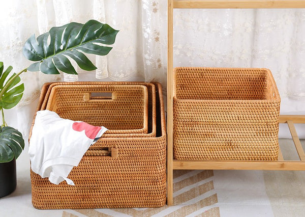 Laundry Storage Baskets, Rattan Storage Baskets for Kitchen, Storage Basket for Shelves, Kitchen Storage Basket, Storage Baskets for Bathroom-ArtWorkCrafts.com