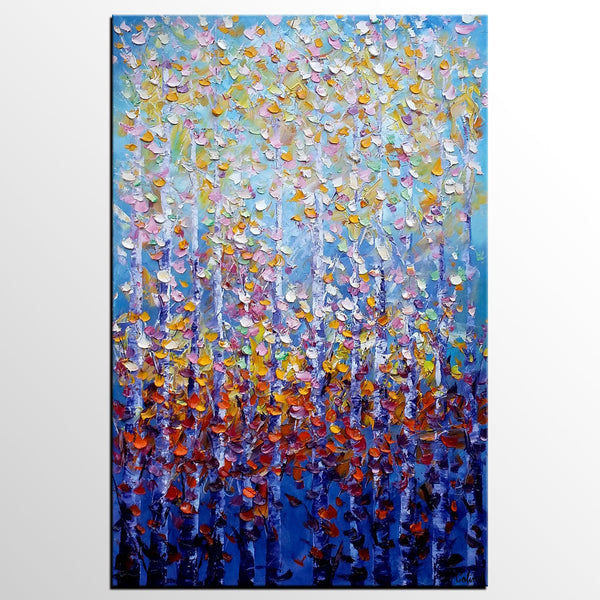 Canvas Art, Landscape Art, Birch Tree Wall Art, Living Room Wall Art, Custom Extra Large Painting-ArtWorkCrafts.com