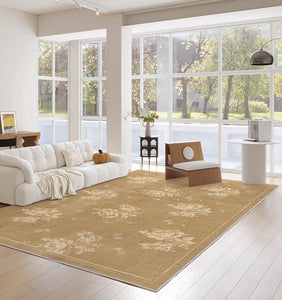 Flower Pattern French Style Modern Rugs for Dining Room, Contemporary Modern Rugs, Mid Century Modern Rugs for Interior Design, Yellow Soft Rugs under Coffee Table-ArtWorkCrafts.com