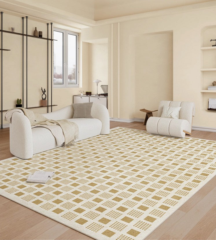 Dining Room Modern Floor Carpets, Modern Rug Ideas for Bedroom, Chequer Modern Rugs for Living Room, Contemporary Soft Rugs Next to Bed-ArtWorkCrafts.com