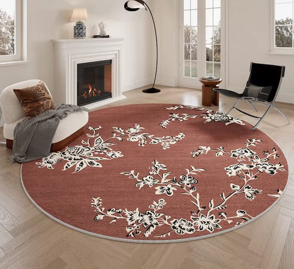 Abstract Contemporary Round Rugs, Modern Rugs for Dining Room, Flower Pattern Modern Rugs for Bathroom, Circular Modern Rugs under Coffee Table-ArtWorkCrafts.com