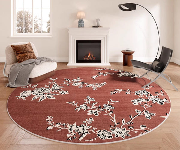 Abstract Contemporary Round Rugs, Modern Rugs for Dining Room, Flower Pattern Modern Rugs for Bathroom, Circular Modern Rugs under Coffee Table-ArtWorkCrafts.com