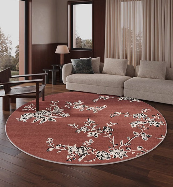 Abstract Contemporary Round Rugs, Modern Rugs for Dining Room, Flower Pattern Modern Rugs for Bathroom, Circular Modern Rugs under Coffee Table-ArtWorkCrafts.com