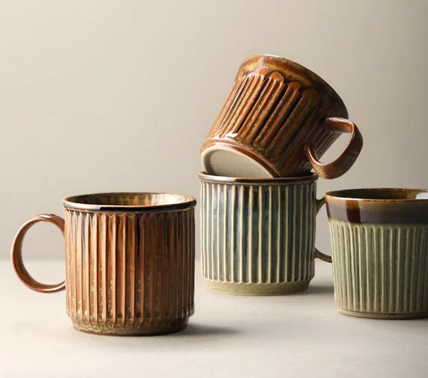 Creative Brown Green Ceramic Coffee Mugs, Unique Coffee Mugs, Large Modern Handmade Pottery Coffee Cup, Large Capacity Coffee Mugs-ArtWorkCrafts.com