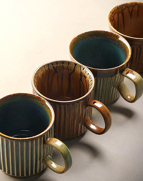 Creative Brown Green Ceramic Coffee Mugs, Unique Coffee Mugs, Large Modern Handmade Pottery Coffee Cup, Large Capacity Coffee Mugs-ArtWorkCrafts.com