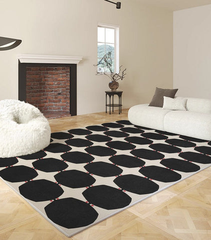 Dining Room Geometric Modern Rugs, Bedroom Modern Rugs, Black Modern Rugs for Living Room, Contemporary Modern Rugs under Coffee Table-ArtWorkCrafts.com