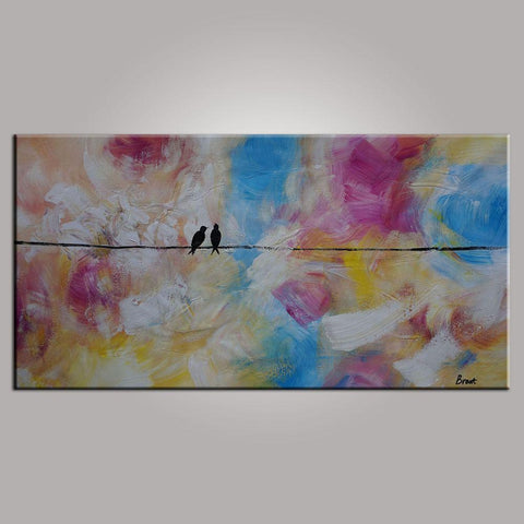 Contemporary Wall Art, Modern Art, Love Birds Painting, Art for Sale, Abstract Art Painting, Bedroom Wall Art, Canvas Art-ArtWorkCrafts.com