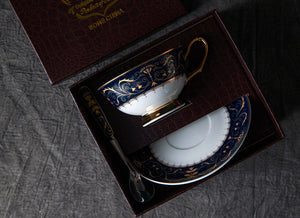 Bone China Porcelain Tea Cup Set, Unique Blue Tea Cup and Saucer in Gift Box, Royal Ceramic Cups, Elegant Ceramic Coffee Cups-ArtWorkCrafts.com