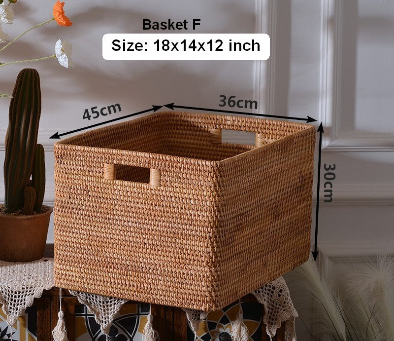 Rectangular Storage Basket with Lid, Rattan Storage Baskets for