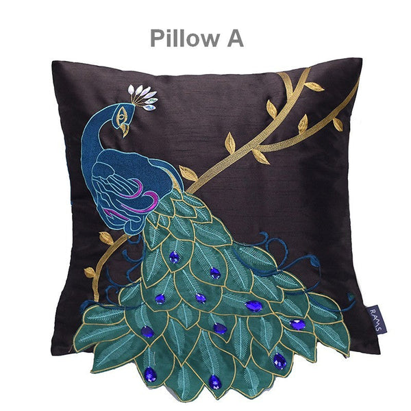 Decorative Pillows for Couch, Beautiful Decorative Throw Pillows, Embroider Peacock Cotton and linen Pillow Cover, Decorative Sofa Pillows-ArtWorkCrafts.com