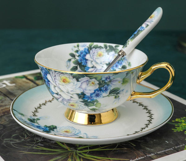 Elegant British Ceramic Coffee Cups, Unique Tea Cup and Saucer in Gift Box, Royal Bone China Porcelain Tea Cup Set, Rose Flower Pattern Ceramic Cups-ArtWorkCrafts.com