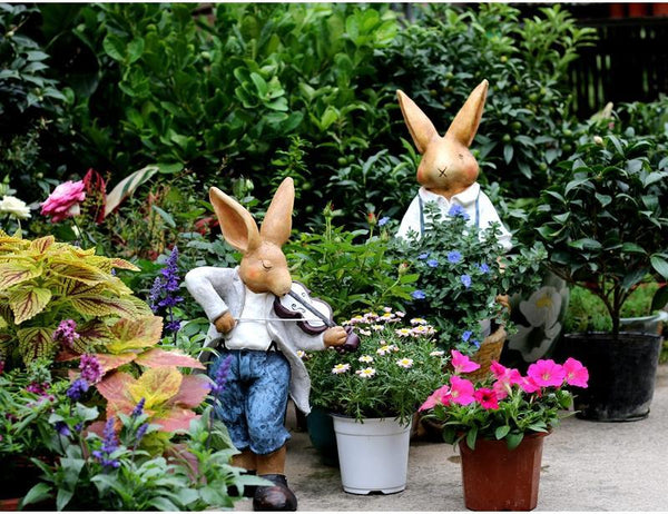 Bunny Flower Pot, Villa Outdoor Decor Gardening Ideas, House Warming Gift, Garden Courtyard Ornament, Large Rabbit Statue for Garden-ArtWorkCrafts.com