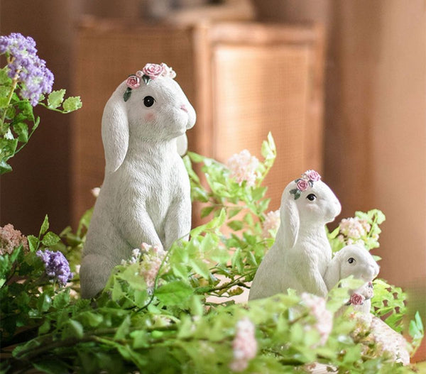 Lovely Rabbit Family Statue for Garden, Beautiful Cute Garden Courtyard Ornaments, Unique Modern Garden Sculptures, Creative Villa Outdoor Decor Gardening Ideas-ArtWorkCrafts.com