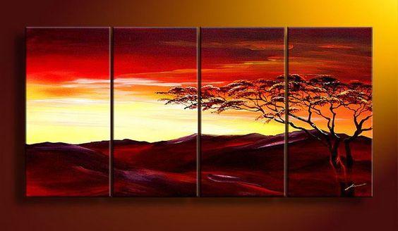 Landscape Canvas Paintings, Sunset Tree Painting, Extra Large Wall