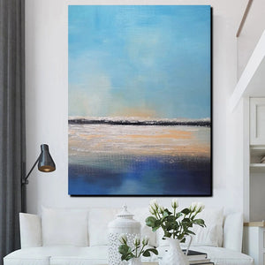 Simple Seascape Painting, Living Room Wall Art Painting, Landscape Canvas Paintings, Extra Large Acrylic Paintings, Bedroom Modern Paintings-ArtWorkCrafts.com