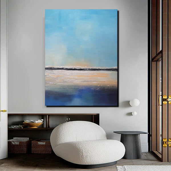 Simple Seascape Painting, Living Room Wall Art Painting, Landscape Canvas Paintings, Extra Large Acrylic Paintings, Bedroom Modern Paintings-ArtWorkCrafts.com