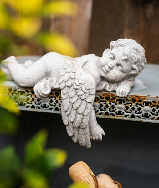 Lovely Sleeping Angel Statue for Garden, Beautiful Cute Garden Courtyard Ornaments, Unique Modern Garden Sculptures, Creative Villa Outdoor Decor Gardening Ideas-ArtWorkCrafts.com