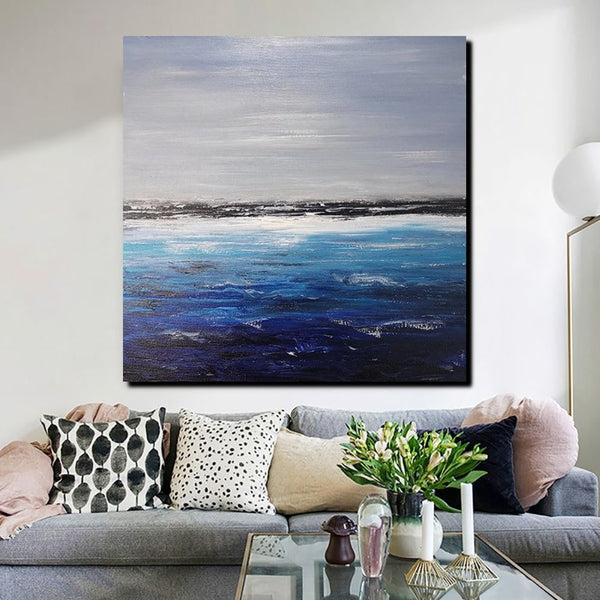 Large Paintings for Dining Room, Bedroom Wall Painting, Original Landscape Paintings, Simple Acrylic Paintings, Seascape Canvas Paintings-ArtWorkCrafts.com