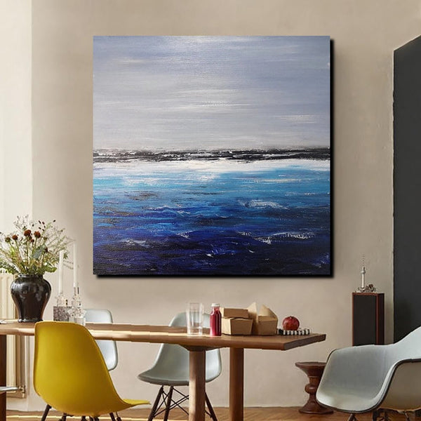 Large Paintings for Dining Room, Bedroom Wall Painting, Original Landscape Paintings, Simple Acrylic Paintings, Seascape Canvas Paintings-ArtWorkCrafts.com