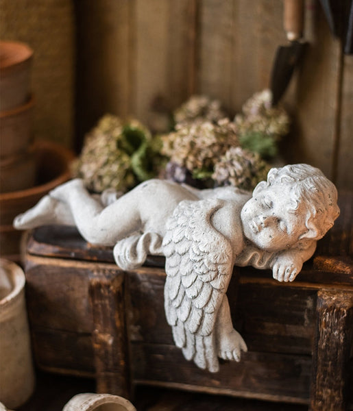 Lovely Sleeping Angel Statue for Garden, Beautiful Cute Garden Courtyard Ornaments, Unique Modern Garden Sculptures, Creative Villa Outdoor Decor Gardening Ideas-ArtWorkCrafts.com