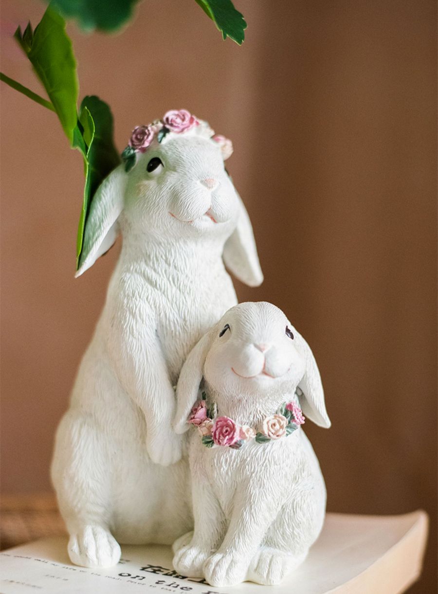 Lovely Rabbit Family Statue for Garden, Beautiful Cute Garden Courtyard Ornaments, Unique Modern Garden Sculptures, Creative Villa Outdoor Decor Gardening Ideas-ArtWorkCrafts.com