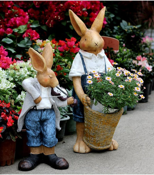 Bunny Flower Pot, Villa Outdoor Decor Gardening Ideas, House Warming Gift, Garden Courtyard Ornament, Large Rabbit Statue for Garden-ArtWorkCrafts.com