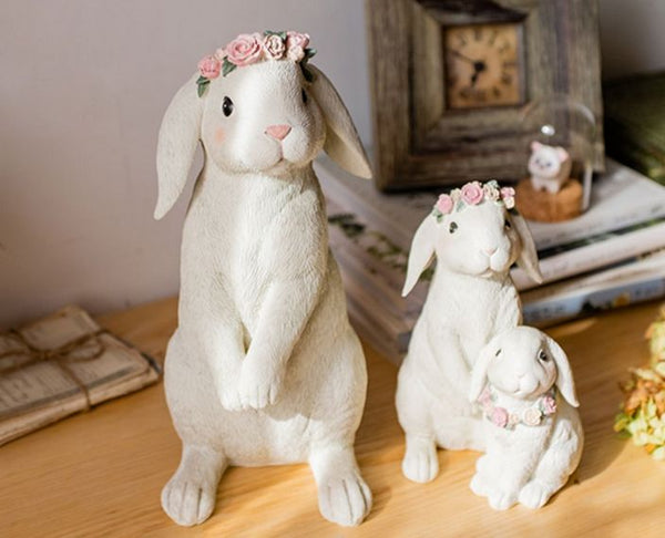 Lovely Rabbit Family Statue for Garden, Beautiful Cute Garden Courtyard Ornaments, Unique Modern Garden Sculptures, Creative Villa Outdoor Decor Gardening Ideas-ArtWorkCrafts.com