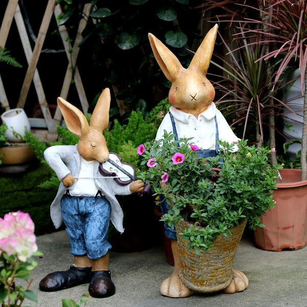 Garden Courtyard Ornament, Large Rabbit Statue for Garden, Bunny Flower Pot, Villa Outdoor Decor Gardening Ideas, House Warming Gift-ArtWorkCrafts.com