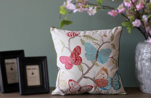 Beautiful Embroider Butterfly Cotton and linen Pillow Cover, Decorative Throw Pillows, Decorative Sofa Pillows, Decorative Pillows for Couch-ArtWorkCrafts.com