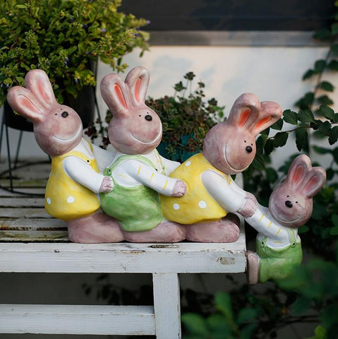 Lovely Rabbits Statues, Cute Rabbits in the Garden, Animal Resin Statue for Garden Ornament, Outdoor Decoration Ideas, Garden Ideas-ArtWorkCrafts.com