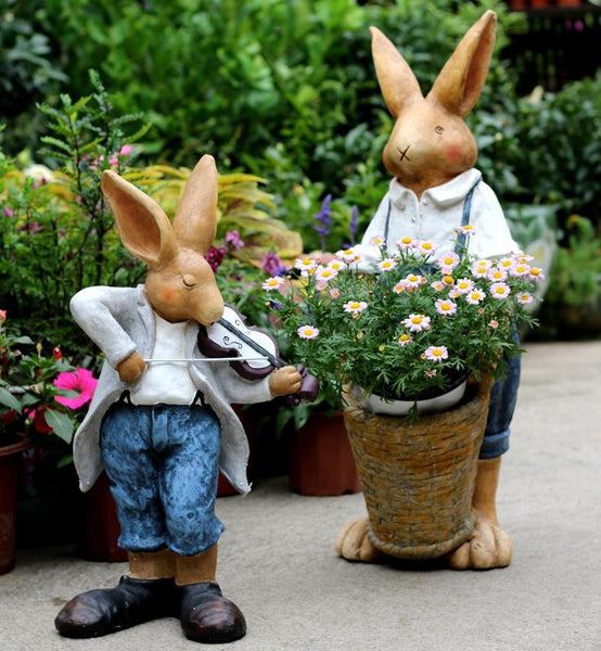 Garden Courtyard Ornament, Large Rabbit Statue for Garden, Bunny Flower Pot, Villa Outdoor Decor Gardening Ideas, House Warming Gift-ArtWorkCrafts.com