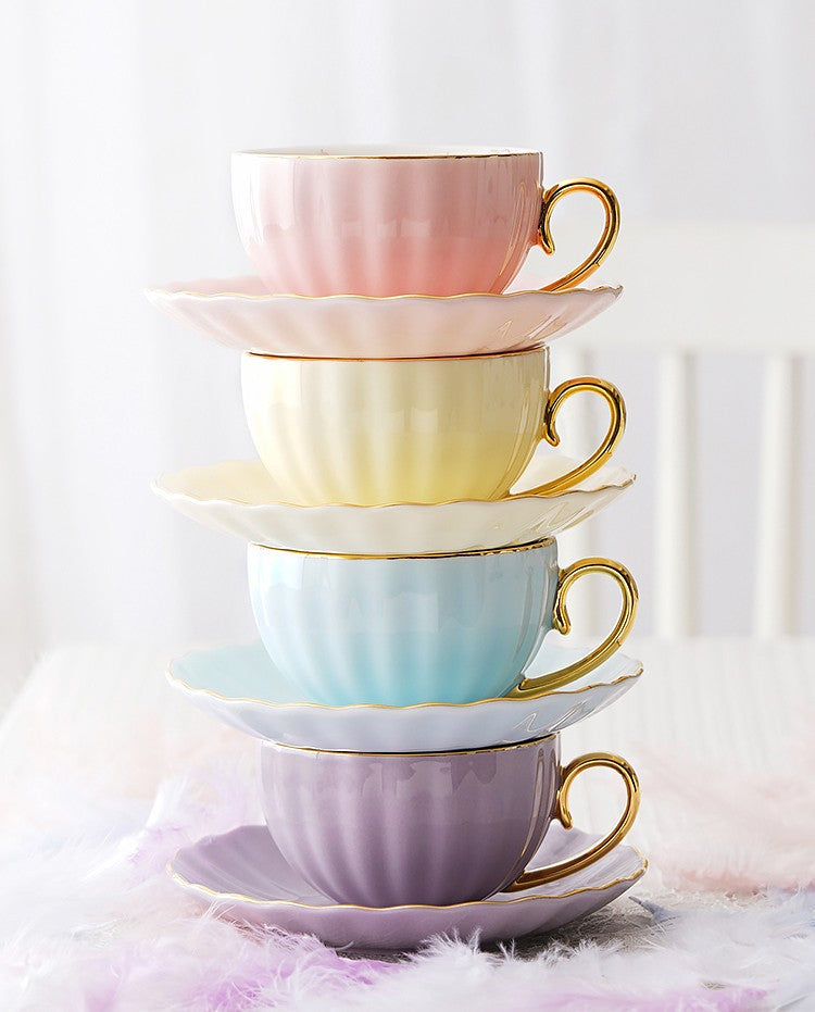 Beautiful British Flower Tea Cups, Unique Porcelain Cup and Saucer, El
